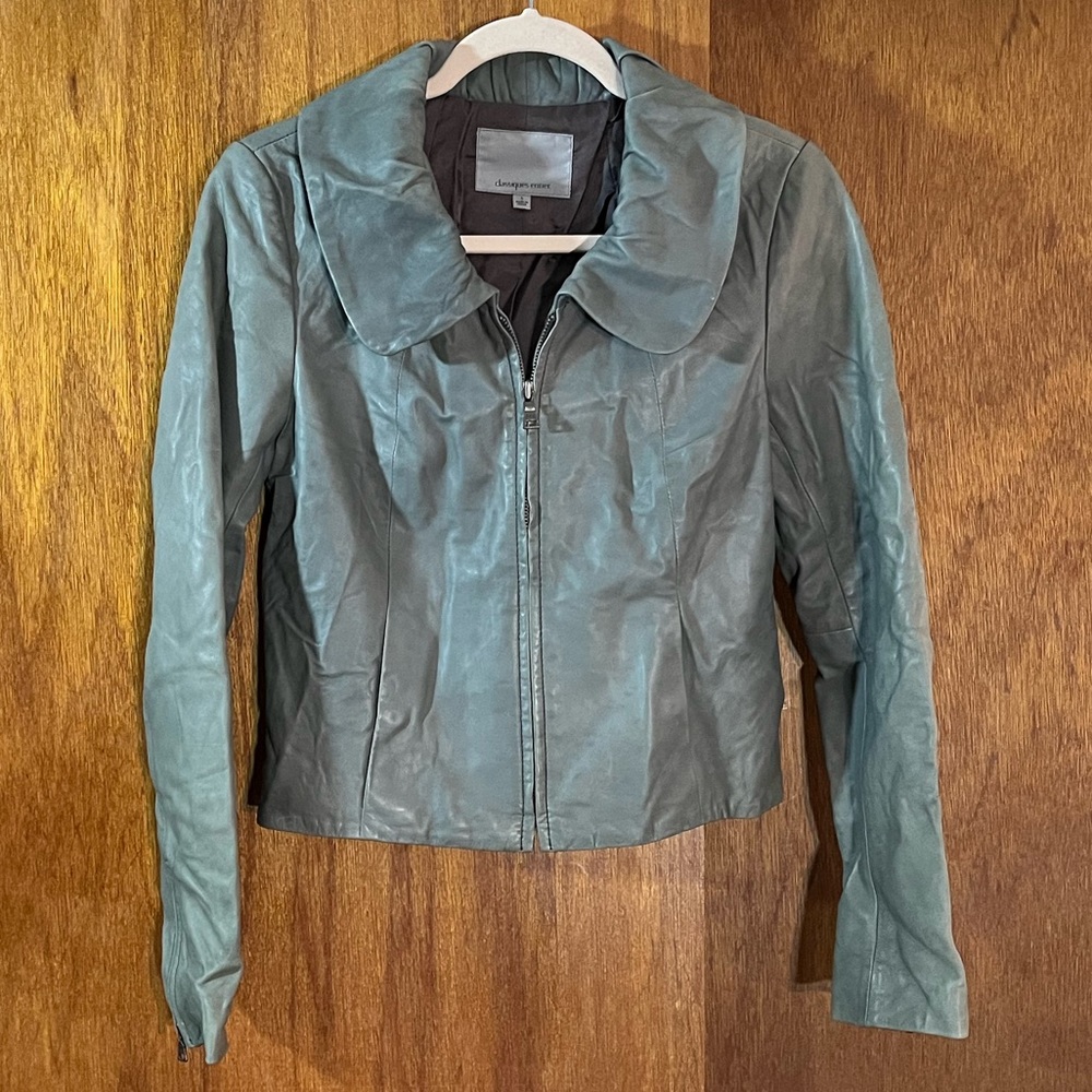 CLASSIQUES ENTIER Gray-Green Leather Jacket Sz S